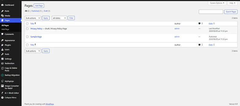 create new page and post