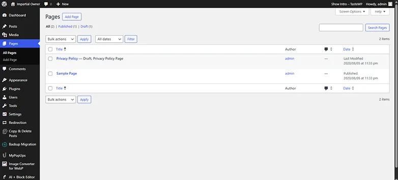 setup pages