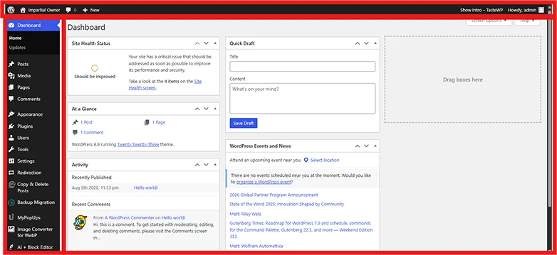 understand wordpress dashboard