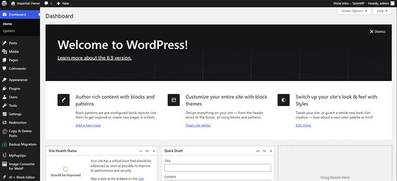 wordpress dashboard