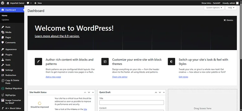 wordpress dashboard