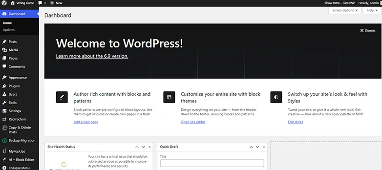 wordpress dashboard