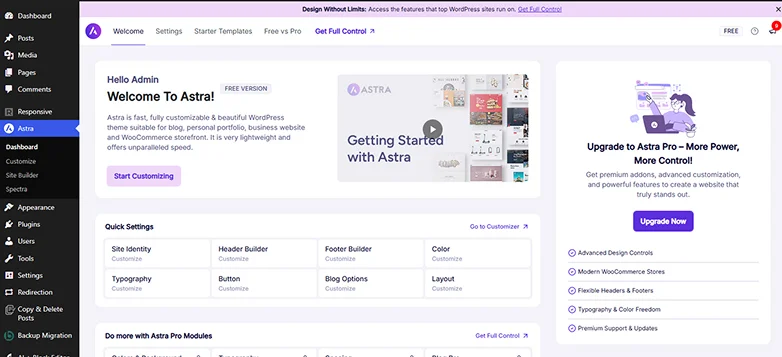 astra dashboard