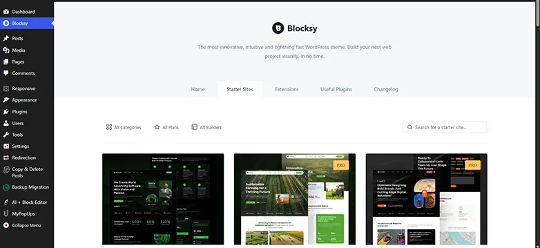 blocksy dashboard