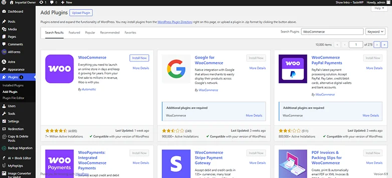 install woocommerce plugin