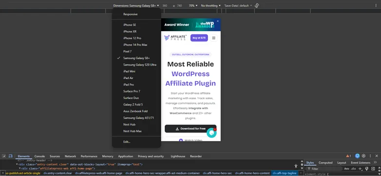 mobile view from browser