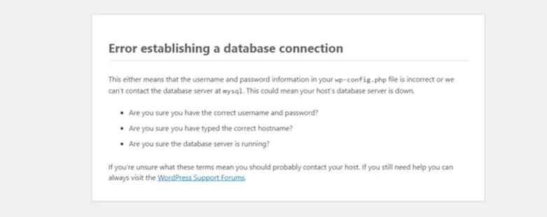 error establishing a database connection