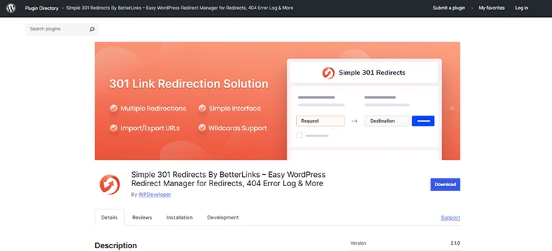 Simple 301 redirect plugin